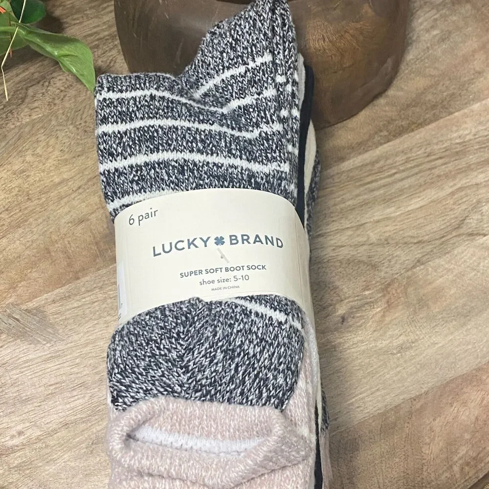 6 Pair Lucky Brand Super Soft Boot Sock for Women's Shoe Size 5-10 Black Gray